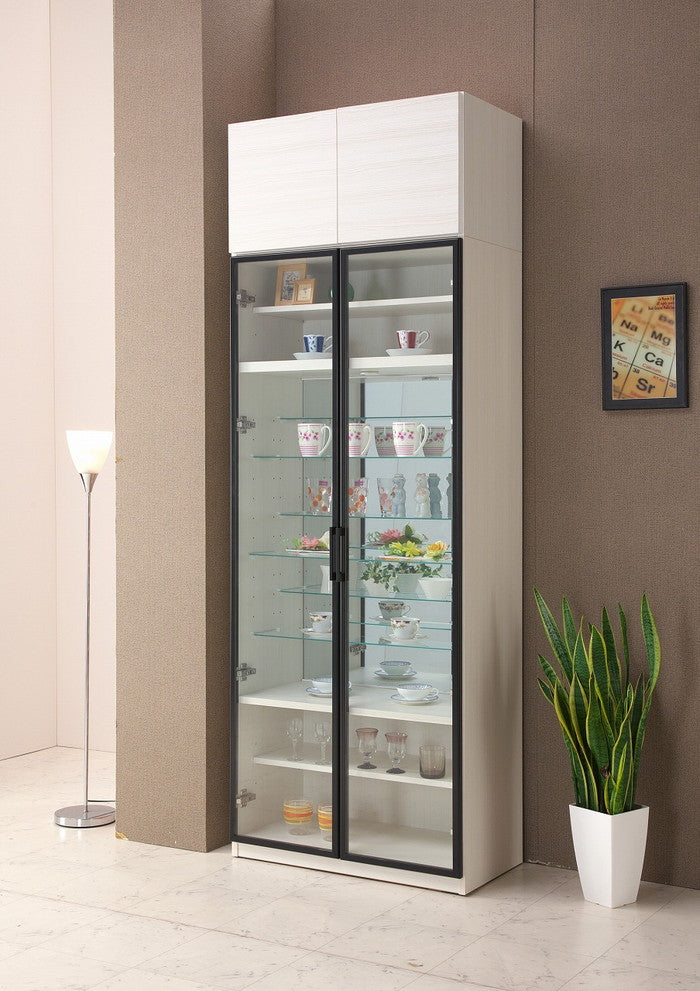 コレクションラック 上置 幅77.6cm×高さ40cm コレクションケース 飾り棚  ガラス棚  ショーケース ベージュ (代引不可)