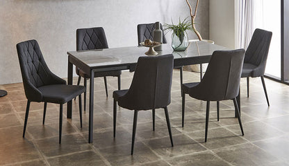 セラミック 伸縮 ダイニングセット 4人掛け 5点セット ダイニングテーブルセット 伸長式 幅130~幅170 ファブリック 鏡面 ダイニングチェア 耐水 耐熱 大理石調(代引不可)