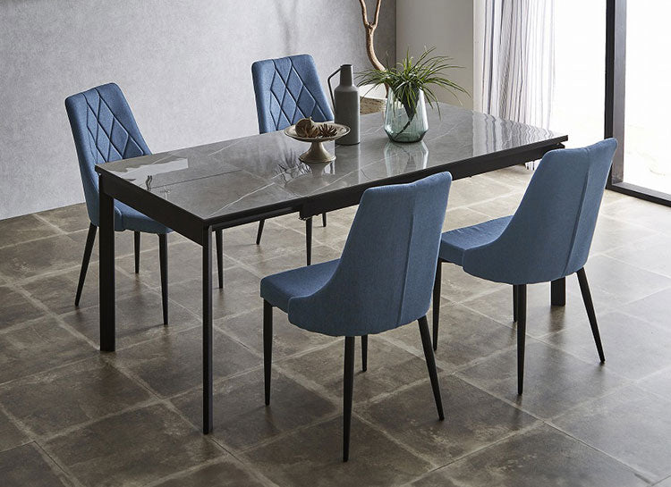セラミック 伸縮 ダイニングセット 6人掛け 7点セット ダイニングテーブルセット 伸長式 幅130~幅170 ファブリック 鏡面 ダイニングチェア 耐水 耐熱 大理石調(代引不可)