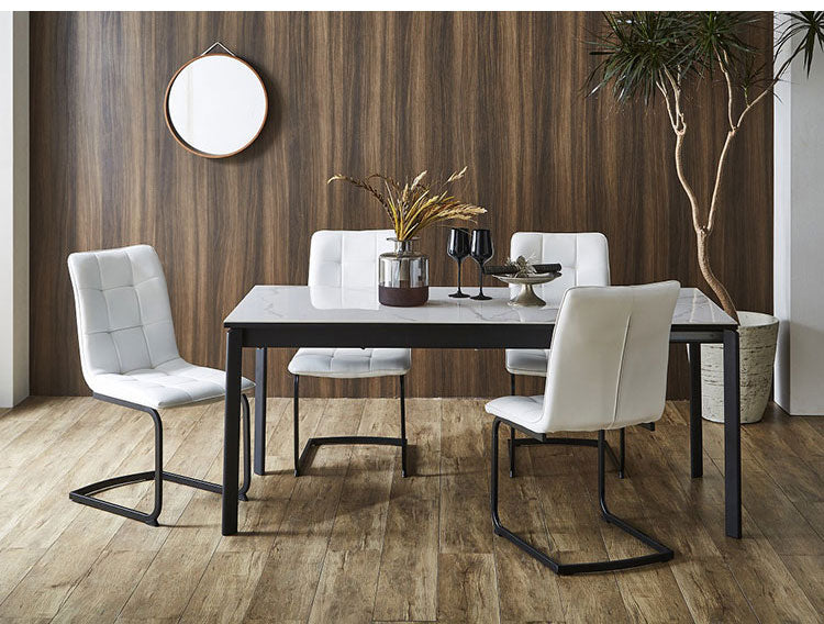 セラミック 伸縮 ダイニングセット 4人掛け 5点セット ダイニングテーブルセット 伸長式 幅130~幅170 合皮 デザインチェア 鏡面 ダイニングチェア 耐水 耐熱 大理石調(代引不可)