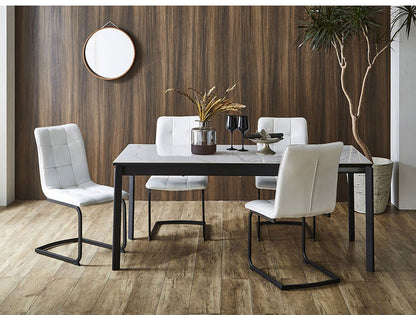 セラミック 伸縮 ダイニングセット 4人掛け 5点セット ダイニングテーブルセット 伸長式 幅130~幅170 合皮 デザインチェア 鏡面 ダイニングチェア 耐水 耐熱 大理石調(代引不可)