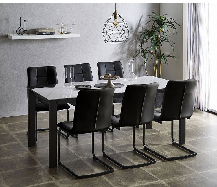 セラミック 伸縮 ダイニングセット 6人掛け 7点セット ダイニングテーブルセット 伸長式 幅130~幅170 合皮 デザインチェア 鏡面 ダイニングチェア 耐水 耐熱 大理石調(代引不可)