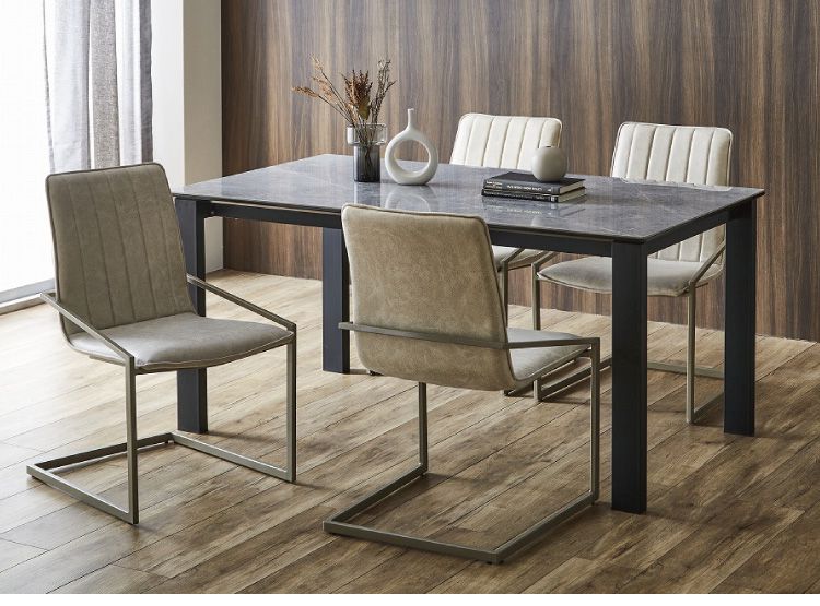 セラミック ダイニングセット 4人掛け 5点セット ダイニングテーブルセット 幅150 ファブリック アイアン 鏡面 ダイニングチェア 耐水 耐熱 大理石調(代引不可)