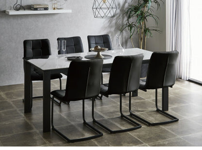 セラミック ダイニングセット 6人掛け 7点セット ダイニングテーブルセット 幅180 合皮 デザインチェア 鏡面 ダイニングチェア 耐水 耐熱 大理石調(代引不可)