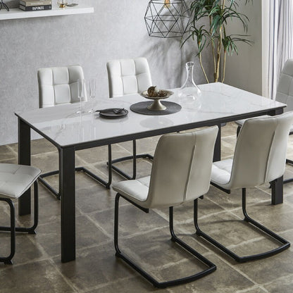 セラミック ダイニングテーブル 単品 幅180 6人掛け 大理石調 リビング テーブル ダイニング 耐水 耐熱 白 鏡面 傷がつきにくい おしゃれ 北欧 モダン(代引不可)
