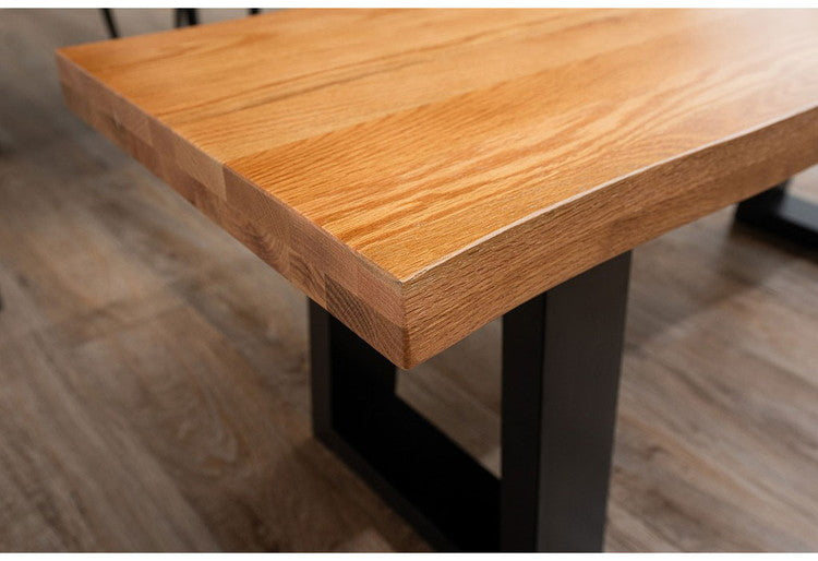 ダイニングセット 4点セットA T字脚テーブル ベンチ チェア2脚 木製 スチール オーク 重厚感 厚天板 耐久性 おしゃれ 耳付き シンプル ナチュラル 自然 温かみ 編み目 リビング ダイニング 食卓 椅子(代引不可)