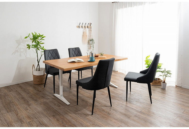 ダイニングセット 5点セットA T字脚テーブル チェア4脚 木製 スチール オーク 重厚感 厚い 耐久性 おしゃれ 耳付き シンプル ナチュラル 自然 温かみ 編み目 リビング ダイニング 食卓 椅子(代引不可)