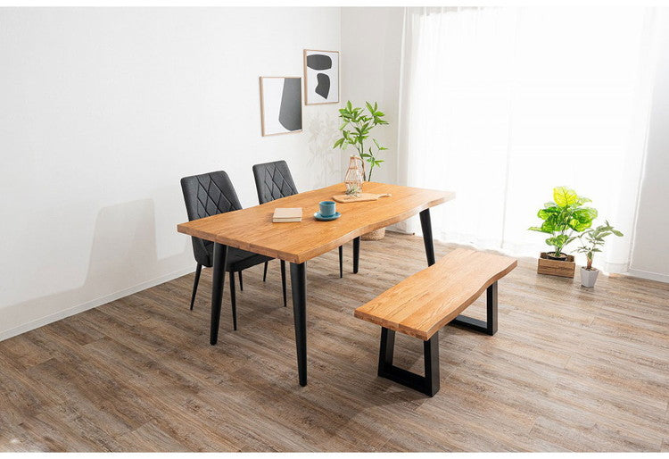 ダイニングセット 4点セットC テーブル ベンチ チェア2脚 木製 スチール オーク スクエア/4本脚 厚い 耐久性 おしゃれ 耳付き シンプル ナチュラル 温かみ 編み目 リビング ダイニング 食卓 椅子(代引不可)