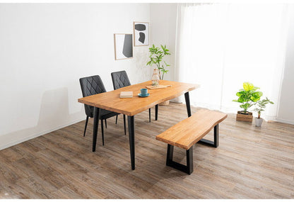 ダイニングセット 4点セットC テーブル ベンチ チェア2脚 木製 スチール オーク スクエア/4本脚 厚い 耐久性 おしゃれ 耳付き シンプル ナチュラル 温かみ 編み目 リビング ダイニング 食卓 椅子(代引不可)