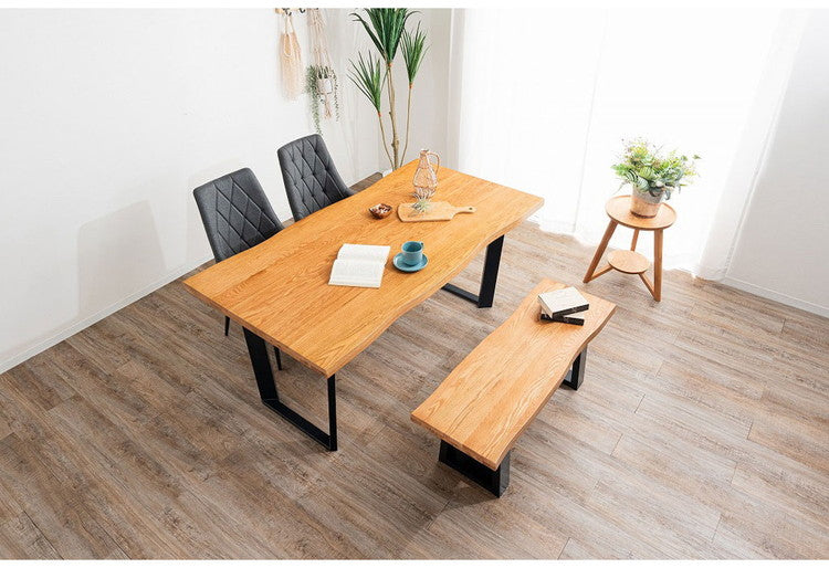 ダイニングセット 4点セットC テーブル ベンチ チェア2脚 木製 スチール オーク スクエア/4本脚 厚い 耐久性 おしゃれ 耳付き シンプル ナチュラル 温かみ 編み目 リビング ダイニング 食卓 椅子(代引不可)