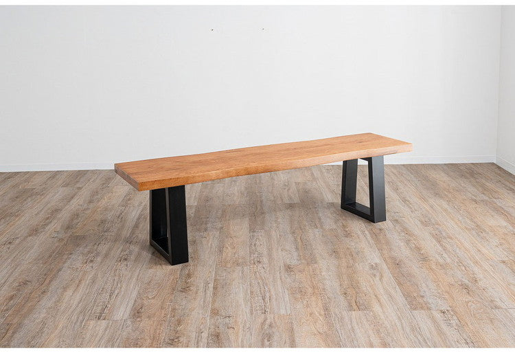 ダイニングセット 4点セットB T字脚テーブル ベンチ チェア2脚 木製 スチール オーク 重厚感 厚い 耐久性 おしゃれ 耳付き シンプル ナチュラル 自然 温かみ ステッチ リビング ダイニング 食卓 椅子(代引不可)