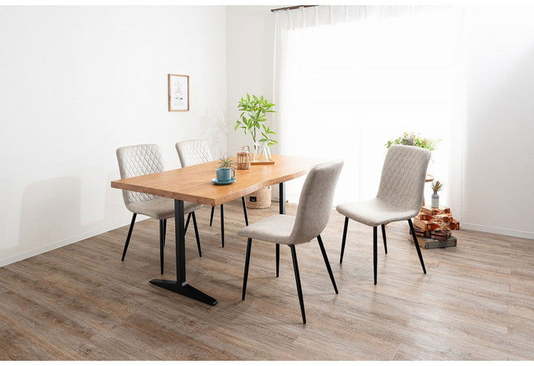 ダイニングセット 5点セットB T字脚テーブル チェア4脚 木製 スチール オーク 重厚感 厚い 耐久性 おしゃれ 耳付き シンプル ナチュラル 自然 温かみ ステッチ リビング ダイニング 食卓 椅子(代引不可)