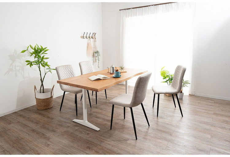 ダイニングセット 5点セットB T字脚テーブル チェア4脚 木製 スチール オーク 重厚感 厚い 耐久性 おしゃれ 耳付き シンプル ナチュラル 自然 温かみ ステッチ リビング ダイニング 食卓 椅子(代引不可)