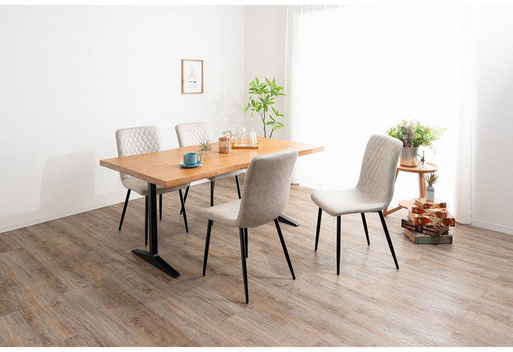 ダイニングセット 5点セットB T字脚テーブル チェア4脚 木製 スチール オーク 重厚感 厚い 耐久性 おしゃれ 耳付き シンプル ナチュラル 自然 温かみ ステッチ リビング ダイニング 食卓 椅子(代引不可)