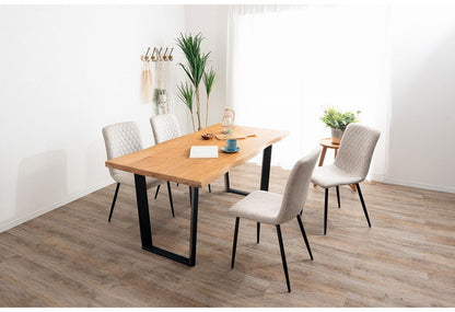 ダイニングセット 5点セットD スクエア/4本脚テーブル チェア4脚 木製 スチール オーク 重厚感 厚い 耐久性 おしゃれ 耳付き シンプル ナチュラル 温かみ ステッチ リビング ダイニング 食卓 椅子(代引不可)