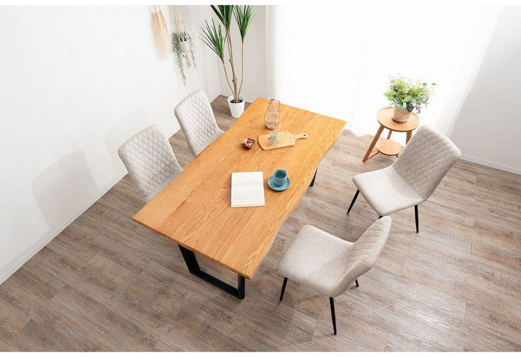 ダイニングセット 5点セットD スクエア/4本脚テーブル チェア4脚 木製 スチール オーク 重厚感 厚い 耐久性 おしゃれ 耳付き シンプル ナチュラル 温かみ ステッチ リビング ダイニング 食卓 椅子(代引不可)