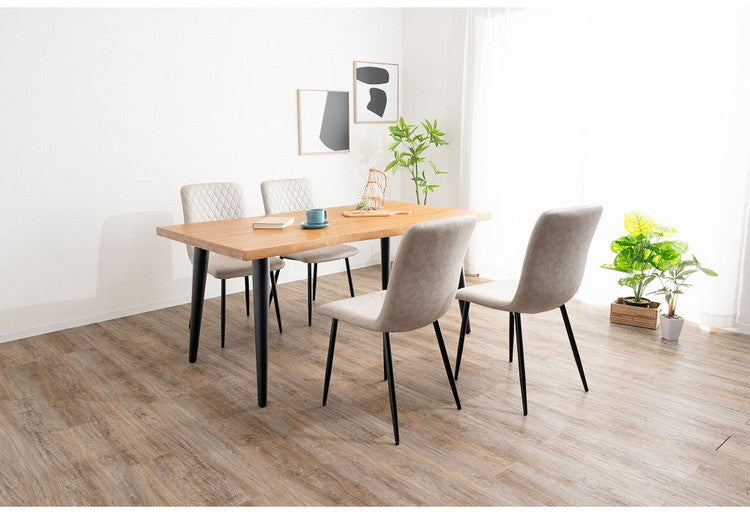ダイニングセット 5点セットD スクエア/4本脚テーブル チェア4脚 木製 スチール オーク 重厚感 厚い 耐久性 おしゃれ 耳付き シンプル ナチュラル 温かみ ステッチ リビング ダイニング 食卓 椅子(代引不可)