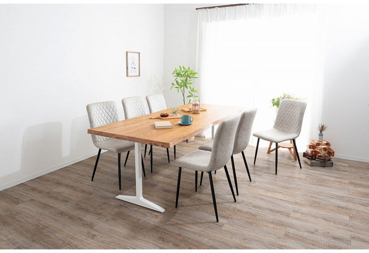 ダイニングセット 7点セットB T字脚テーブル(大) チェア6脚 木製 スチール オーク 厚い 耐久性 おしゃれ 耳付き シンプル ナチュラル 温かみ ステッチ リビング ダイニングテーブル 食卓 椅子(代引不可)