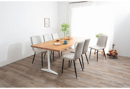 ダイニングセット 7点セットB T字脚テーブル(大) チェア6脚 木製 スチール オーク 厚い 耐久性 おしゃれ 耳付き シンプル ナチュラル 温かみ ステッチ リビング ダイニングテーブル 食卓 椅子(代引不可)