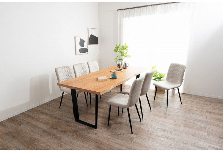 ダイニングセット 7点セットD スクエア/4本脚テーブル(大) チェア6脚 木製 スチール オーク 厚い 耐久性 おしゃれ 耳付き シンプル ナチュラル ステッチ リビング ダイニングテーブル 食卓 椅子(代引不可)