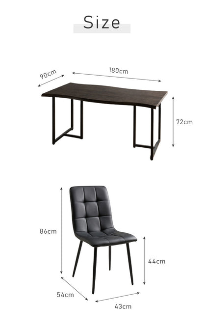 ダイニングセット 6人掛け 7点セット ダイニングテーブルセット 幅180 スクエア脚 アイアン脚 一枚板風 PVC レザー アイアン ダイニングチェア ナチュラル ブラウン グレー ブラック(代引不可)