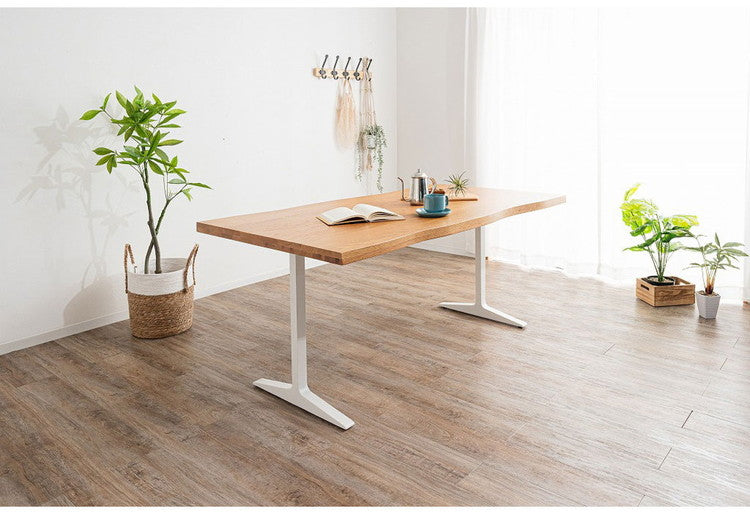 ダイニングテーブル T字脚 160×85cm 木製 スチール オーク 重厚感 厚天板 耐久性 おしゃれ 耳付き シンプル ナチュラル 自然 温かみ リビング ダイニング 食卓(代引不可)