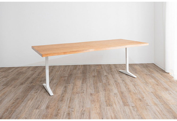 ダイニングテーブル T字脚 200×90cm 木製 スチール オーク 重厚感 厚天板 耐久性 おしゃれ 耳付き シンプル ナチュラル 自然 温かみ リビング ダイニング 食卓(代引不可)