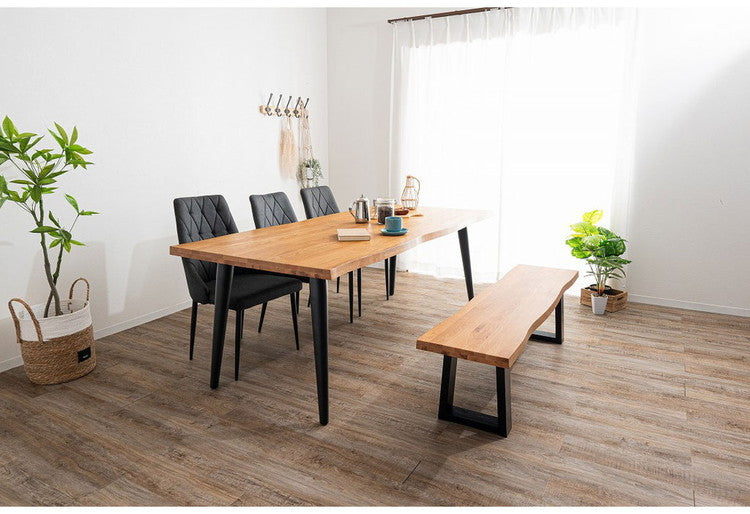 ダイニングテーブル スクエア脚 4本脚 200×90cm 木製 スチール オーク 重厚感 厚天板 耐久性 おしゃれ 耳付き シンプル ナチュラル 自然 温かみ リビング ダイニング 食卓(代引不可)