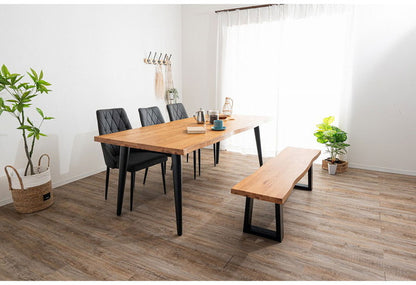 ダイニングテーブル スクエア脚 4本脚 200×90cm 木製 スチール オーク 重厚感 厚天板 耐久性 おしゃれ 耳付き シンプル ナチュラル 自然 温かみ リビング ダイニング 食卓(代引不可)