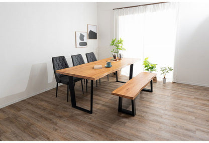 ダイニングテーブル スクエア脚 4本脚 200×90cm 木製 スチール オーク 重厚感 厚天板 耐久性 おしゃれ 耳付き シンプル ナチュラル 自然 温かみ リビング ダイニング 食卓(代引不可)