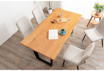 ダイニングテーブル スクエア脚 4本脚 200×90cm 木製 スチール オーク 重厚感 厚天板 耐久性 おしゃれ 耳付き シンプル ナチュラル 自然 温かみ リビング ダイニング 食卓(代引不可)