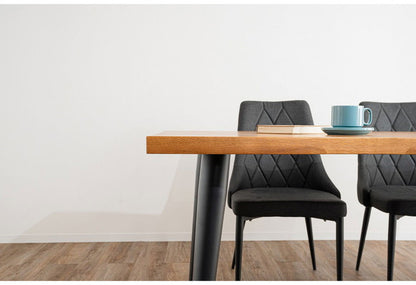 ダイニングテーブル スクエア脚 4本脚 200×90cm 木製 スチール オーク 重厚感 厚天板 耐久性 おしゃれ 耳付き シンプル ナチュラル 自然 温かみ リビング ダイニング 食卓(代引不可)