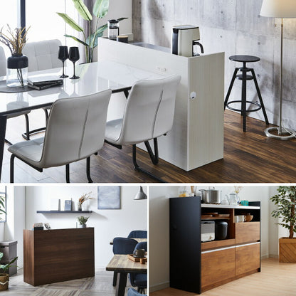 手元を隠す キッチンカウンター 間仕切り 完成品 幅120 ステンレス天板 モイス加工 スライド棚 耐水 耐熱 コンセント付き 引き出し 食器棚 キッチンボード グレー オーク ブラウン(代引不可)