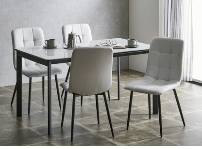 セラミック ダイニングセット 4人掛け 5点セット ダイニングテーブルセット 幅135 合皮 アイアン 鏡面 ダイニングチェア 耐水 耐熱 大理石調(代引不可)