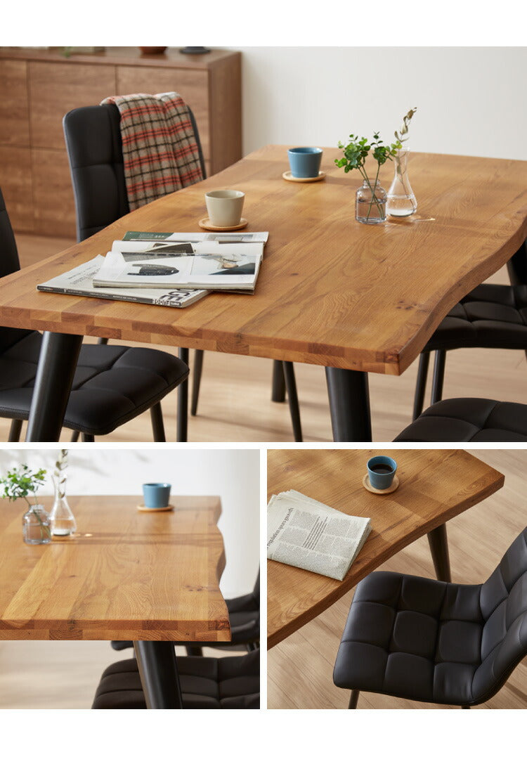 ダイニングテーブルセット ダイニング5点セット 4人掛け ダイニングセット 幅160 160×85 テーブル PU 合皮 チェア 4脚 アイアン オーク 天然木 食卓テーブル(代引不可)