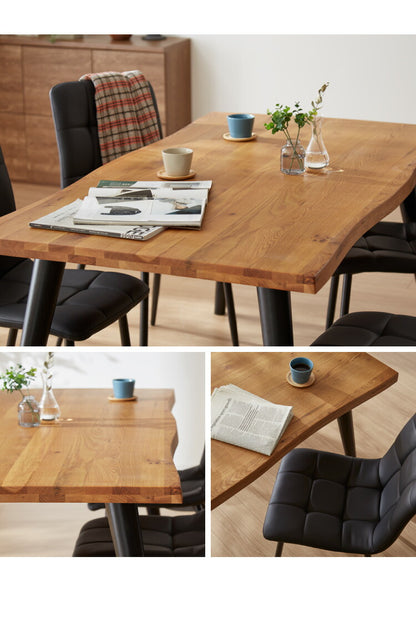 ダイニングテーブルセット ダイニング7点セット 6人掛け ダイニングセット 幅200 200×85 テーブル PU 合皮 チェア 6脚 アイアン オーク 天然木 食卓テーブル(代引不可)