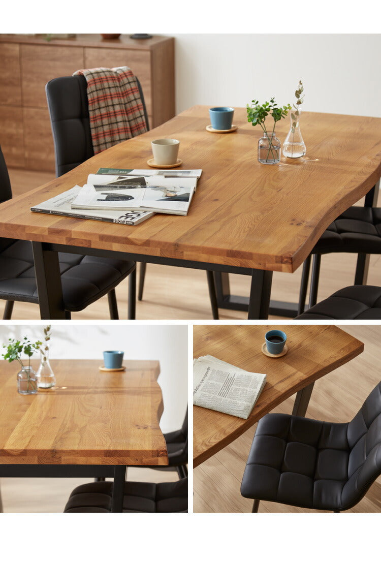 ダイニングテーブルセット ダイニング5点セット 4人掛け ダイニングセット 幅160 160×85 テーブル PU 合皮 チェア 4脚 アイアン オーク 天然木 食卓テーブル(代引不可)