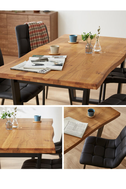 ダイニングテーブルセット ダイニング7点セット 6人掛け ダイニングセット 幅200 200×85 テーブル PU 合皮 チェア 6脚 アイアン オーク 天然木 食卓テーブル(代引不可)