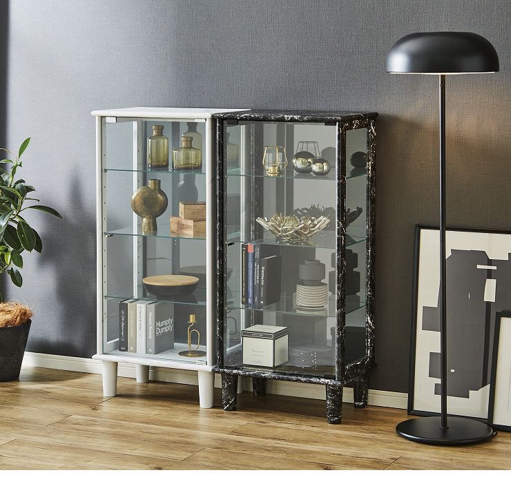 ヨーク50 コレクションラック コレクションケース 幅50 奥行35 高115 石目調 完成品 大理石風 ホワイト 白 ブラック(代引不可)