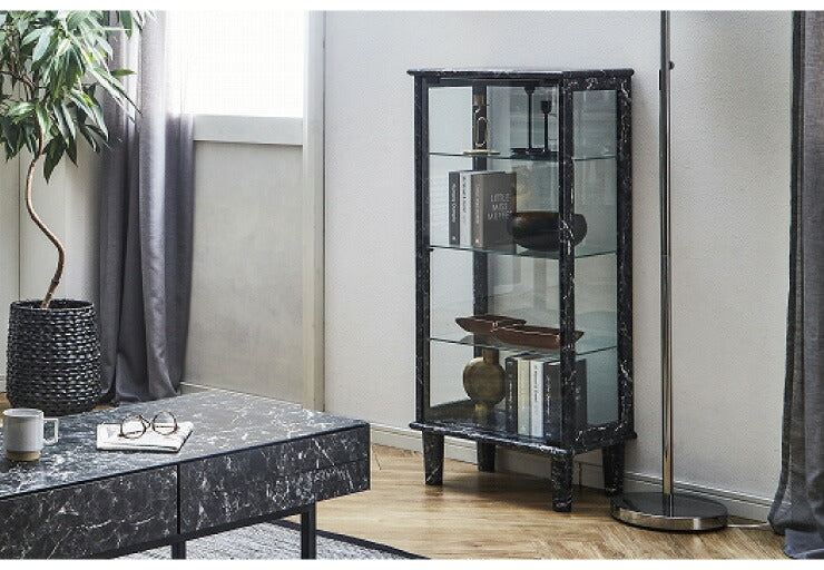 ヨーク50 コレクションラック コレクションケース 幅50 奥行35 高115 石目調 完成品 大理石風 ホワイト 白 ブラック(代引不可)