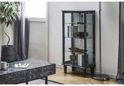 ヨーク50 コレクションラック コレクションケース 幅50 奥行35 高115 石目調 完成品 大理石風 ホワイト 白 ブラック(代引不可)