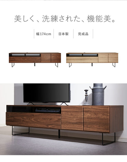 テレビ台 テレビボード 幅175 【国産 完成品 大川家具】 木製 ローボード ウォールナット柄 リビング収納 コンセント付き TV台 アイアン 日本製(代引不可)