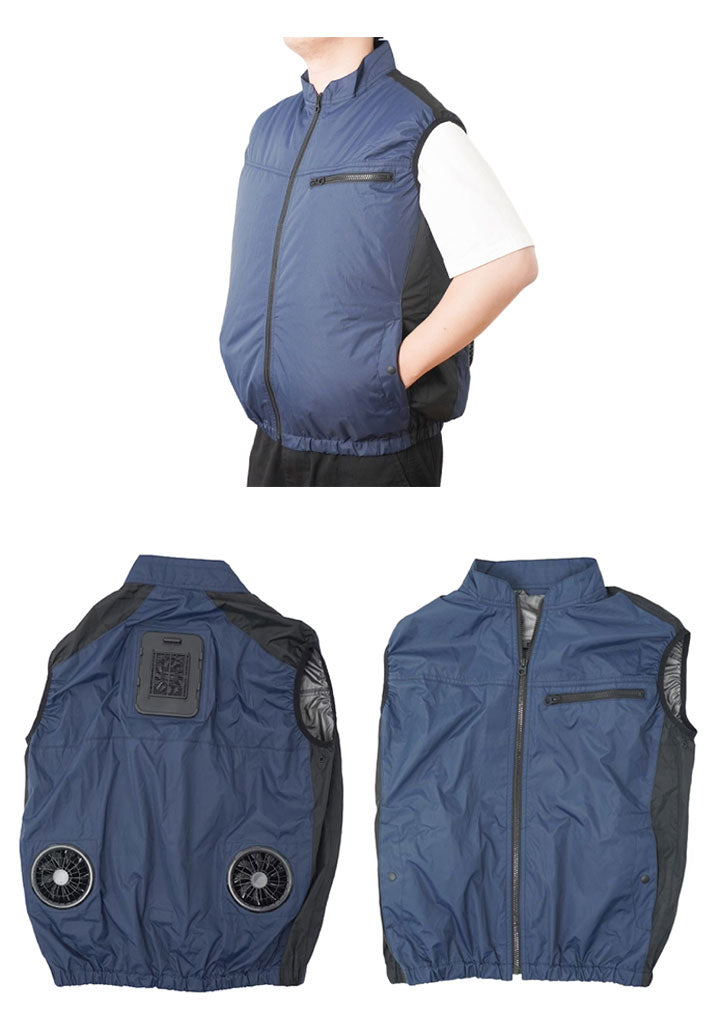 【10着セット】 冷却ベスト ペルチェ式 冷蔵服 空調作業服 洗濯可能 作業服 フリーサイズ M X XL サイズ ネイビー 夏用 熱中症対策 冷却ウェア 建設現場 THANKO サンコー TKCV24FNV 本体のみ