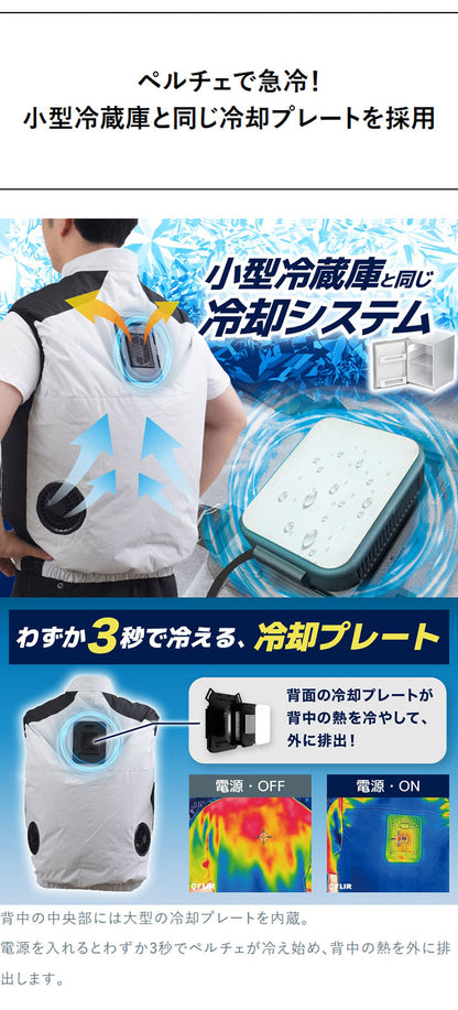 【3着セット】 冷却ベスト ペルチェ式 冷蔵服 空調作業服 洗濯可能 作業服 フリーサイズ M X XL サイズ ネイビー 夏用 熱中症対策 冷却ウェア 建設現場 THANKO サンコー TKCV24FNV 本体のみ