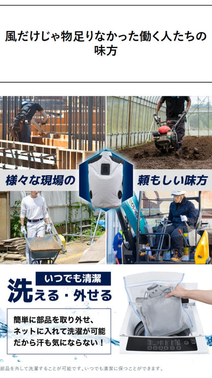 【5個セット】 モバイルバッテリーセット 冷却ベスト ペルチェ式 冷蔵服 空調作業服 洗濯可能 10000mAhバッテリー フリーサイズ M X XL サイズ ネイビー 熱中症対策 THANKO サンコー TKCV24FNV