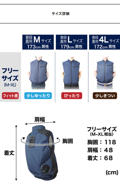 【5個セット】 モバイルバッテリーセット 冷却ベスト ペルチェ式 冷蔵服 空調作業服 洗濯可能 10000mAhバッテリー フリーサイズ M X XL サイズ ネイビー 熱中症対策 THANKO サンコー TKCV24FNV