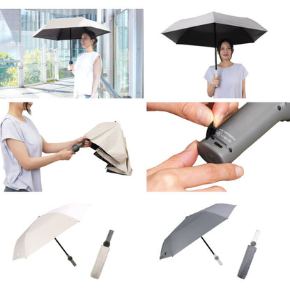 扇風機 日傘 ファン付き 折りたたみ ファンブレラPOLE PLUS 熱中症対策 晴雨兼用 UVカット 軽量 USB充電 ファンが入った涼しい日傘 ベージュ グレー サンコー TKFP26SJU TKFP26SGY
