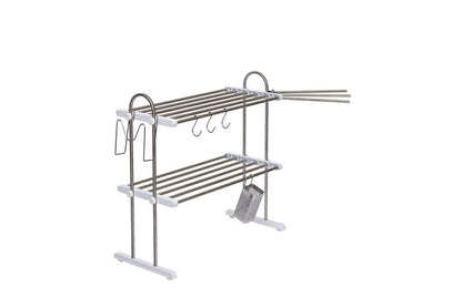 伸縮式 水切りラック 2段 水切り棚 ふきん掛け/フック/箸立て/まな板スタンド 付属 キッチンラック キッチン収納 キッチンラック シンク収納 シンプル(代引不可)