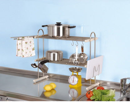 水切りラック 2段 水切り棚 ふきん掛け/フック/箸立て/まな板スタンド 付属 キッチンラック キッチン収納 キッチンラック シンク収納 シンプル(代引不可)