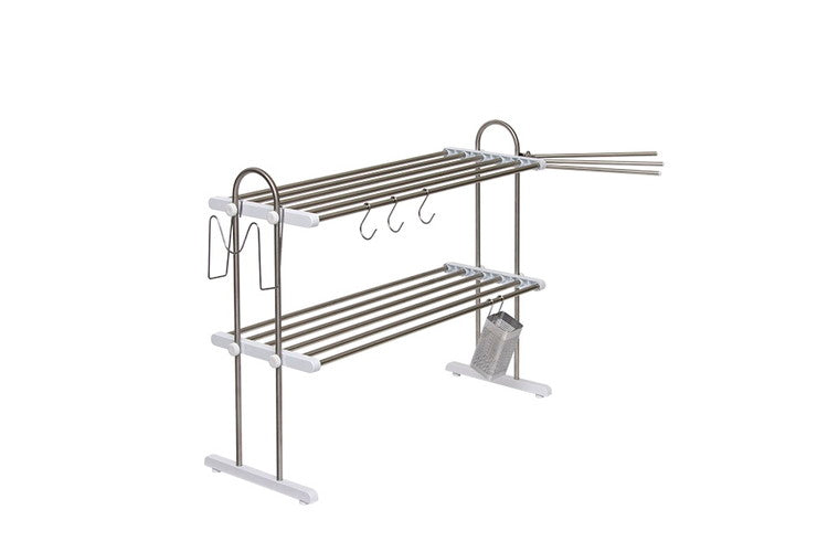 水切りラック 2段 水切り棚 ふきん掛け/フック/箸立て/まな板スタンド 付属 キッチンラック キッチン収納 キッチンラック シンク収納 シンプル(代引不可)